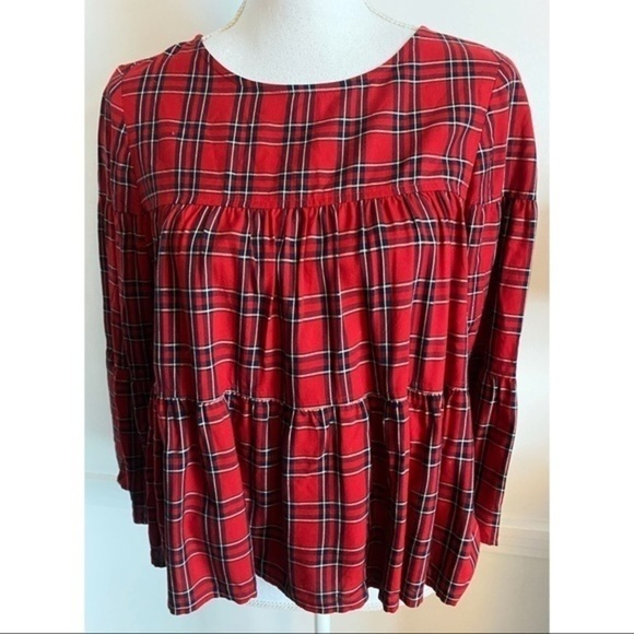 Madewell • Plaid Tiered Button-Back Top Red Plaid - Picture 4 of 9